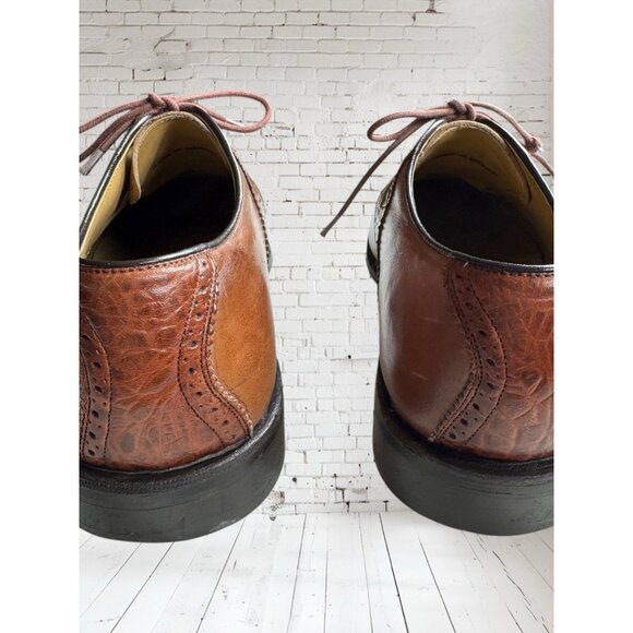 Stuart & Laud Brown Leather Croc Print Oxford Dress Shoes Size 9 D - Picture 5 of 12